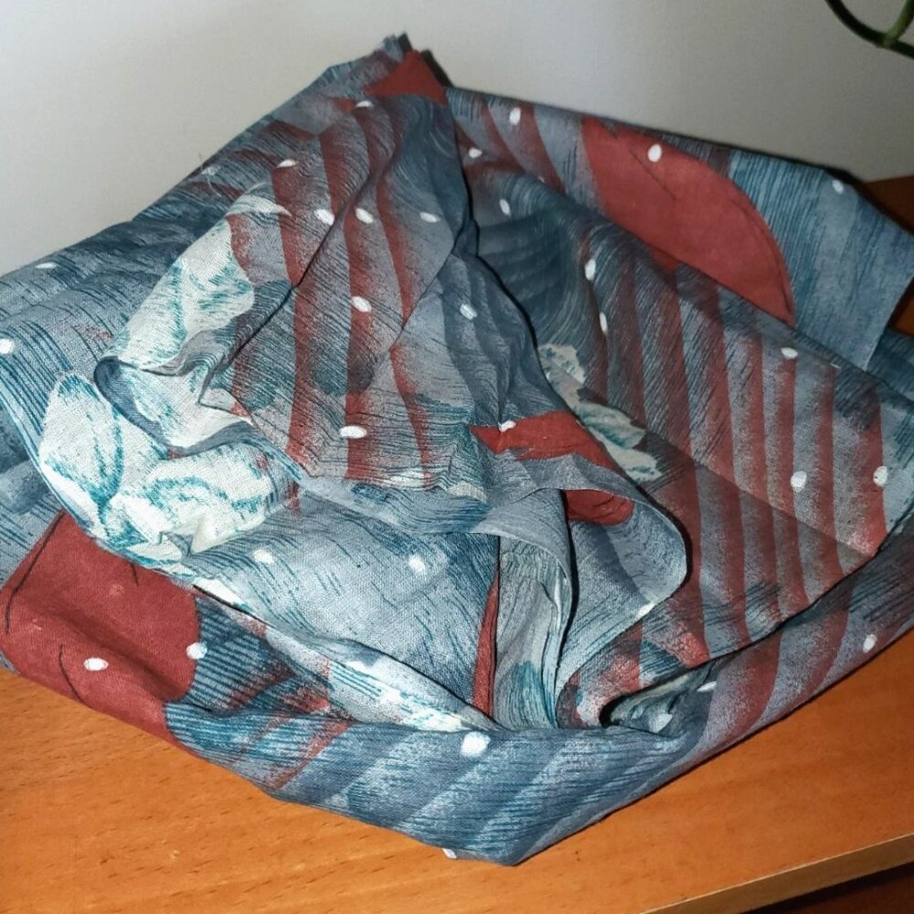 COTTON FABRIC FLORAL PRINT NEW 110" x 35" BLUE BROWN WHITE DOTS SEWING CRAFT